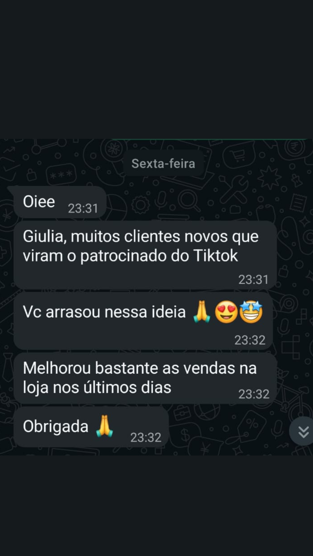 Conversa com retorno positivo sobre campanha patrocinada e novos clientes